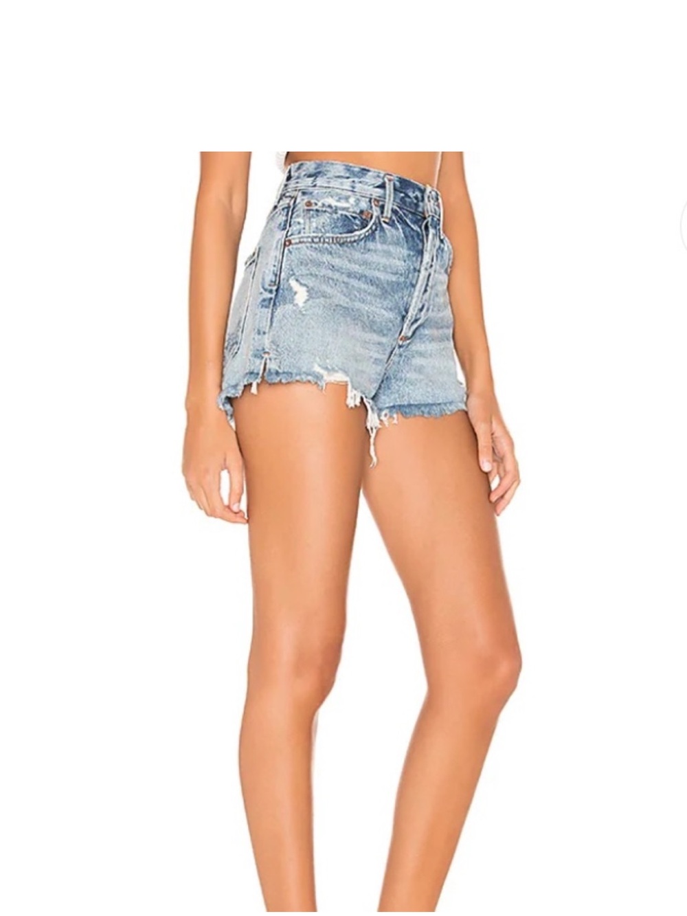 Agolde high rise medium Blue Jaden Distressed Denim Cutoff Shorts size 25 - Picture 5 of 16